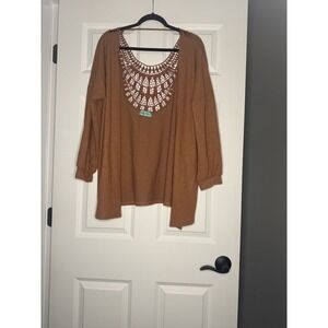 Filly Flair Cardigan With Crochet Cut Out Back Large Rust